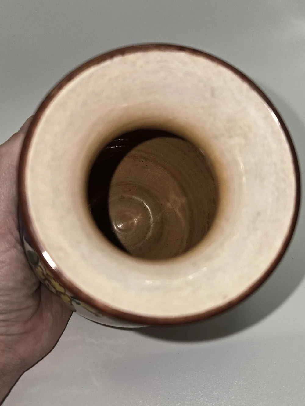 Vintage Handpainted Floral Ceramic Vase With Crackled Glaze